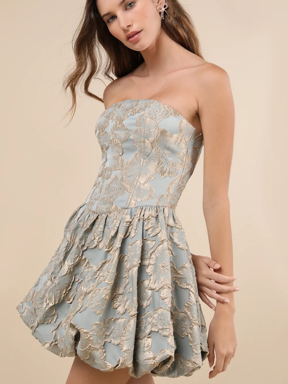 Lulus | Delightful Dreamer Light Blue Jacquard Bubble-Hem Mini Dress